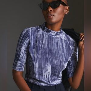 Pilcro Anthropologie Crushed Velvet Velveteen‎ Mock Neck Top Blouse Violet XS